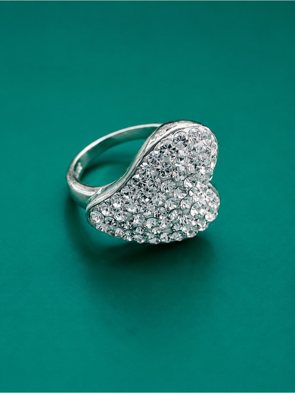 925 Sterling Silver Pavé Heart Statement Vintage Ring